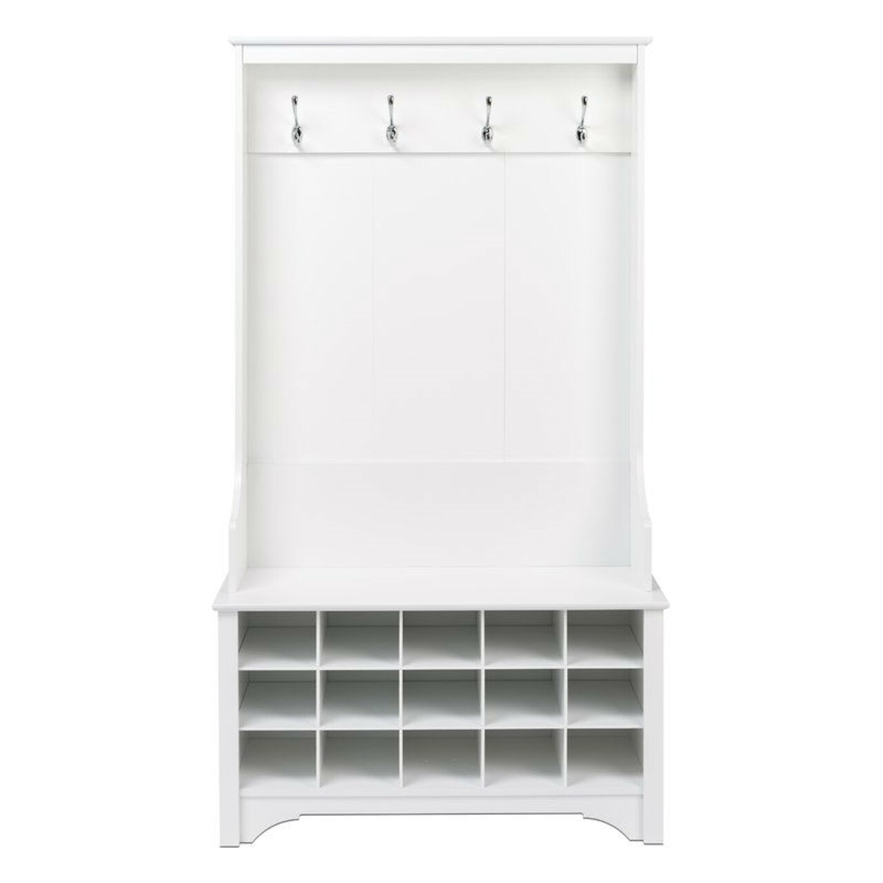 15 Cubbies Wooden Hall Tree with Shoe Storage Bench and Coat Hooks for Entryway Organization